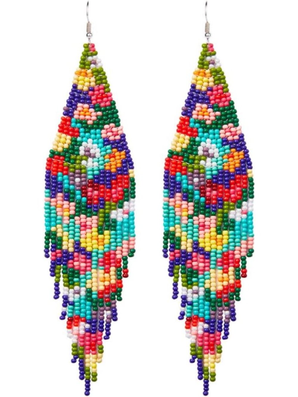 Long Beaded Tassel Earrings - Bohemian Fringe Drop Earrings Statement, Seed Bead